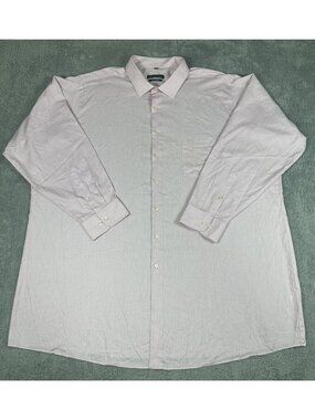 Geoffrey Beene Men's Dress Shirt Pink Striped Long Sleeve Size 20 35/36